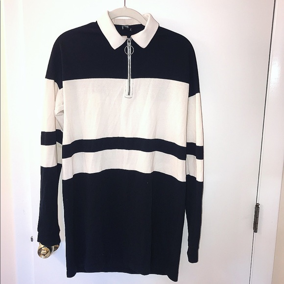 VOLCOM Collared Striped Sweater Dress - Navy Blue - Picture 1 of 2